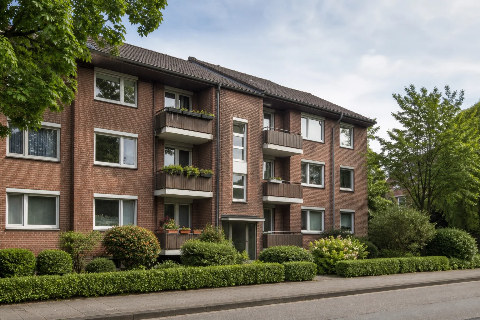 Mehrfamilienhaus mit klar gegliederter Ziegelfassade